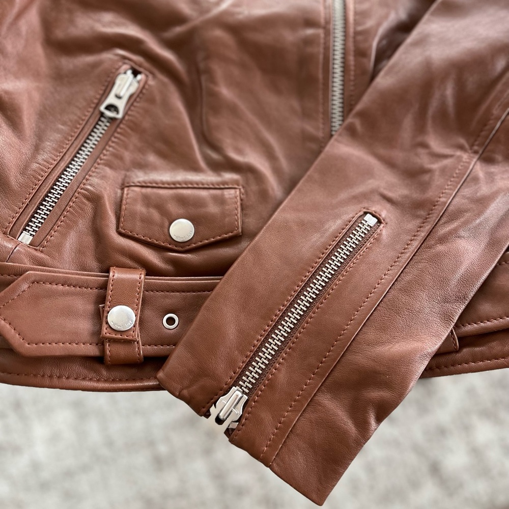 Aritzia Wilfred Free The iconic Lennon Brown new Moto Biker Leather Jacket Sz S - Picture 12 of 17